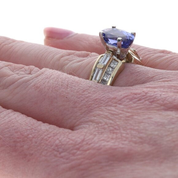 Yellow Gold Tanzanite Diamond Ring - 14k Oval 4.18ctw - Picture 4 of 6